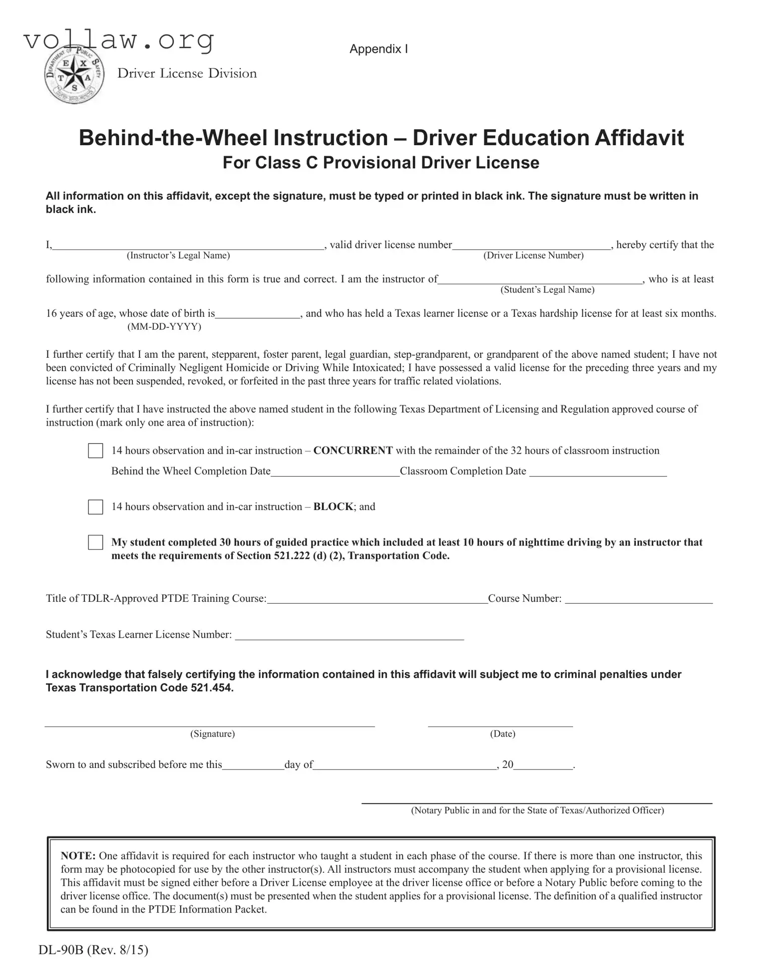 Dl 90B Affidavit Template