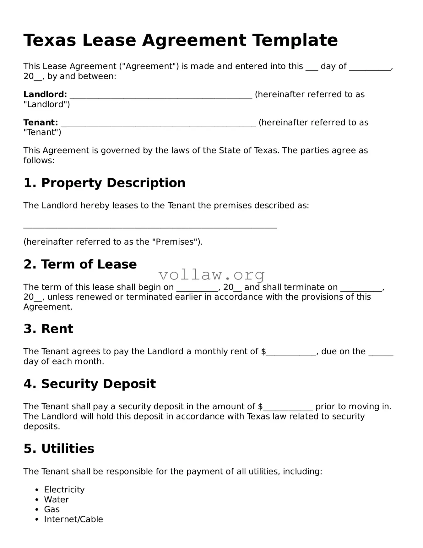 Attorney-Verified  Lease Agreement Form for Texas
