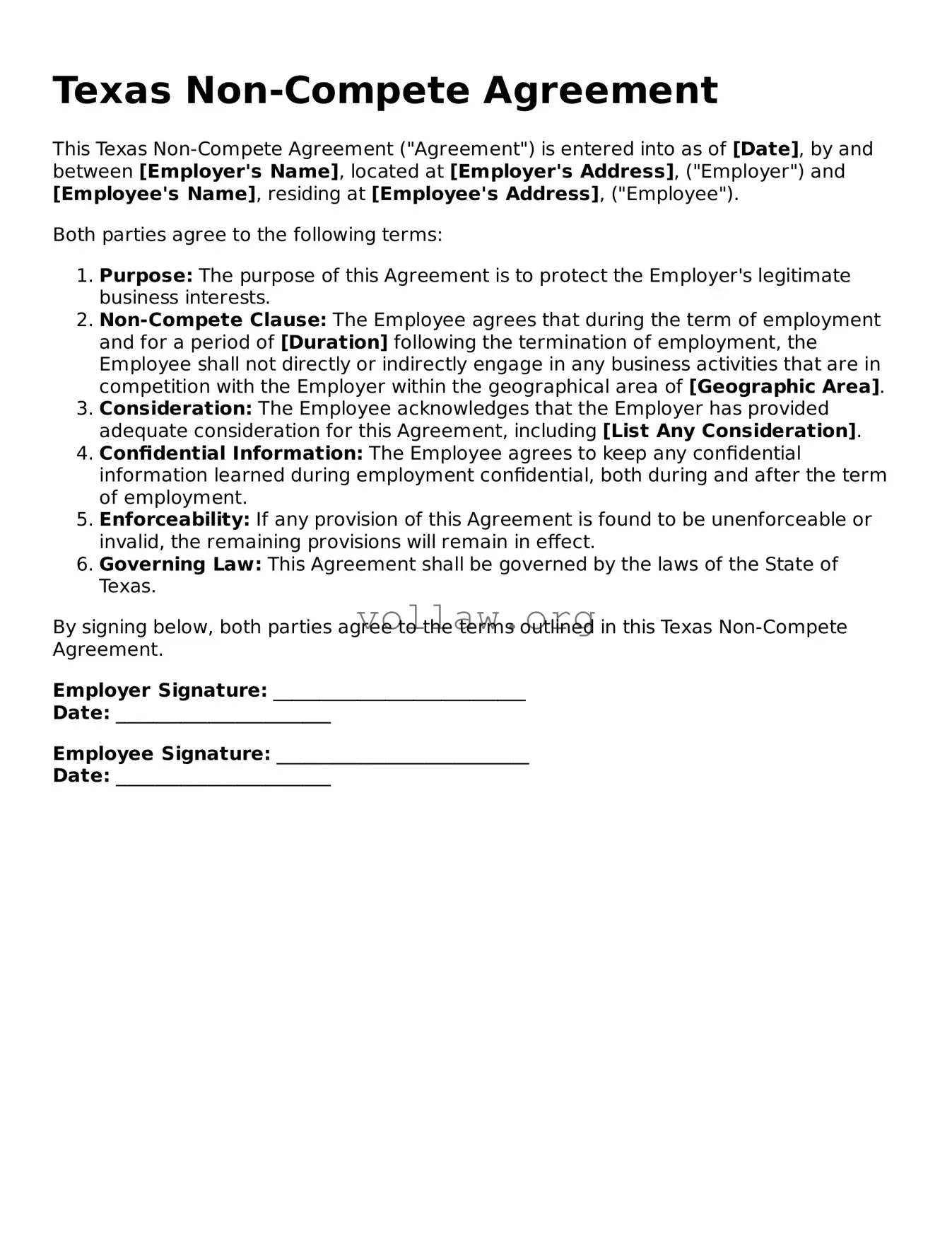 Attorney-Verified  Non-compete Agreement Form for Texas