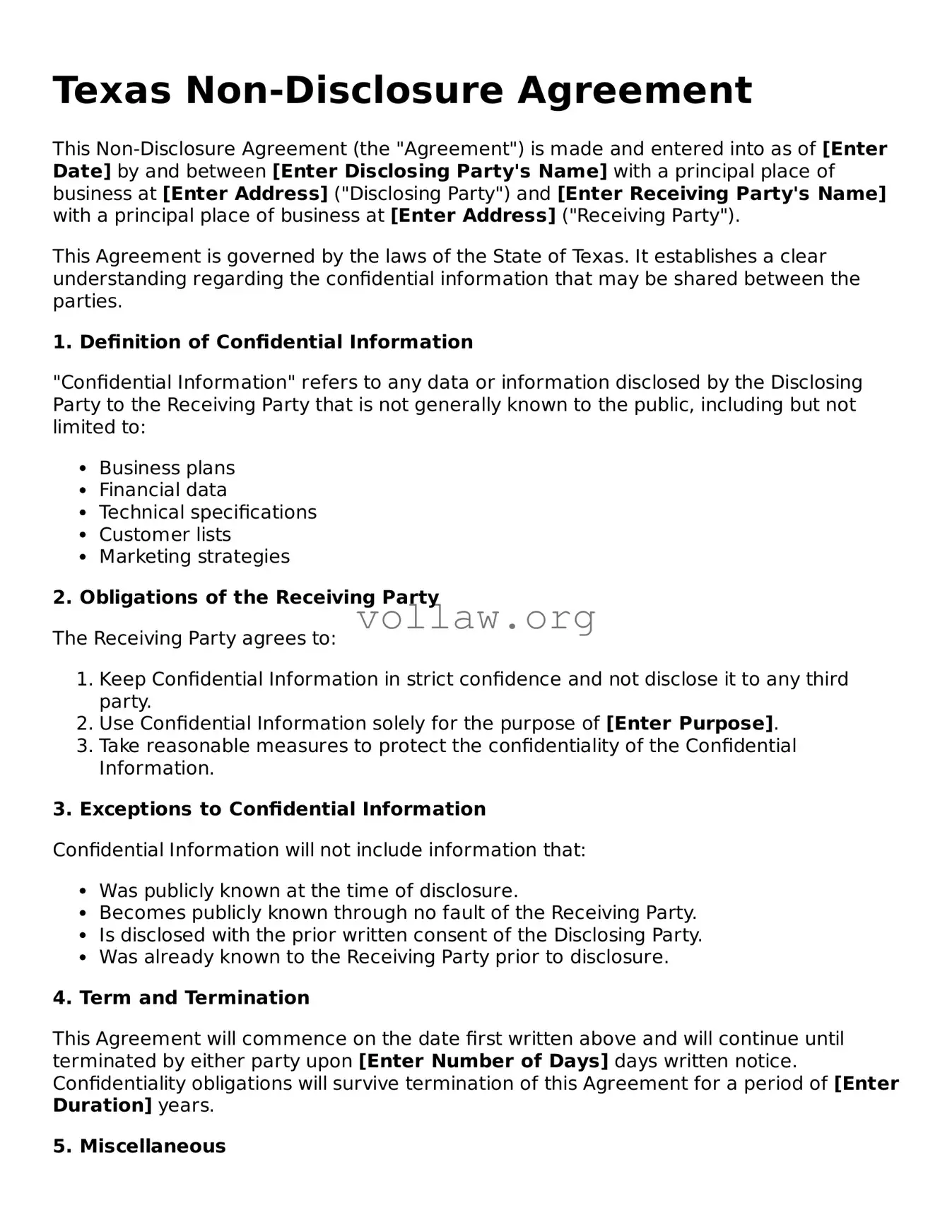Attorney-Verified  Non-disclosure Agreement Form for Texas