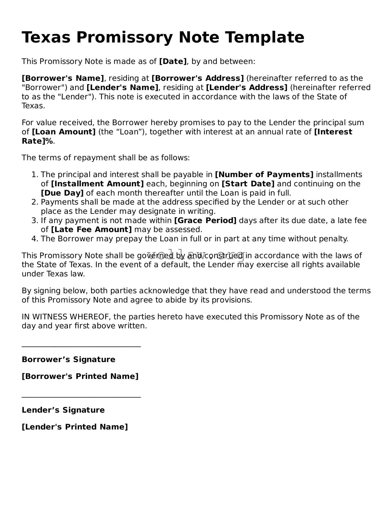 Attorney-Verified  Promissory Note Form for Texas