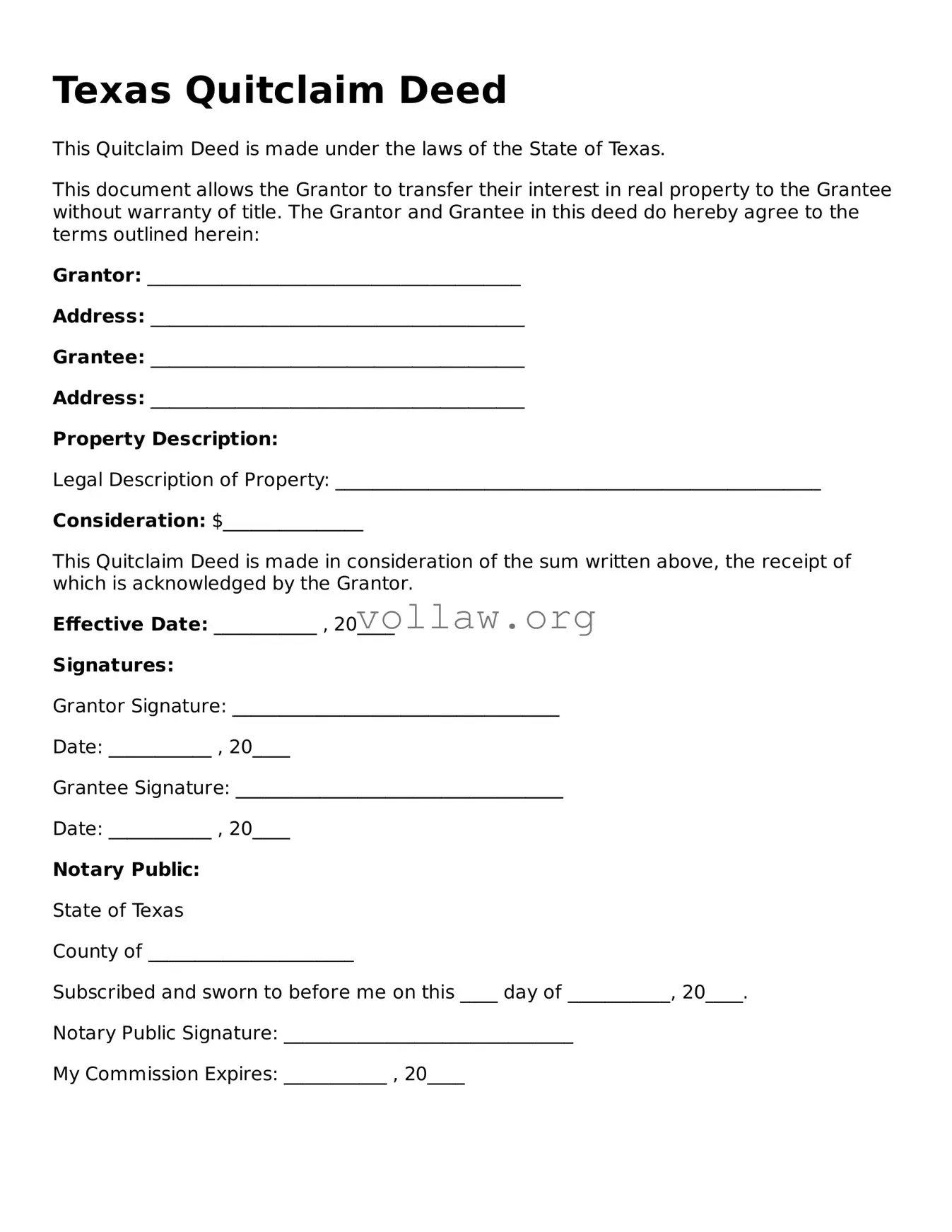 Attorney-Verified  Quitclaim Deed Form for Texas