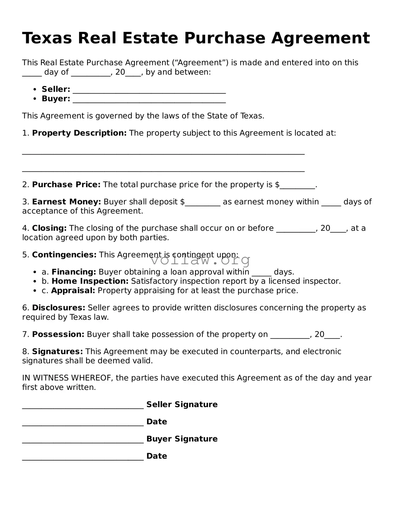 Attorney-Verified  Real Estate Purchase Agreement Form for Texas