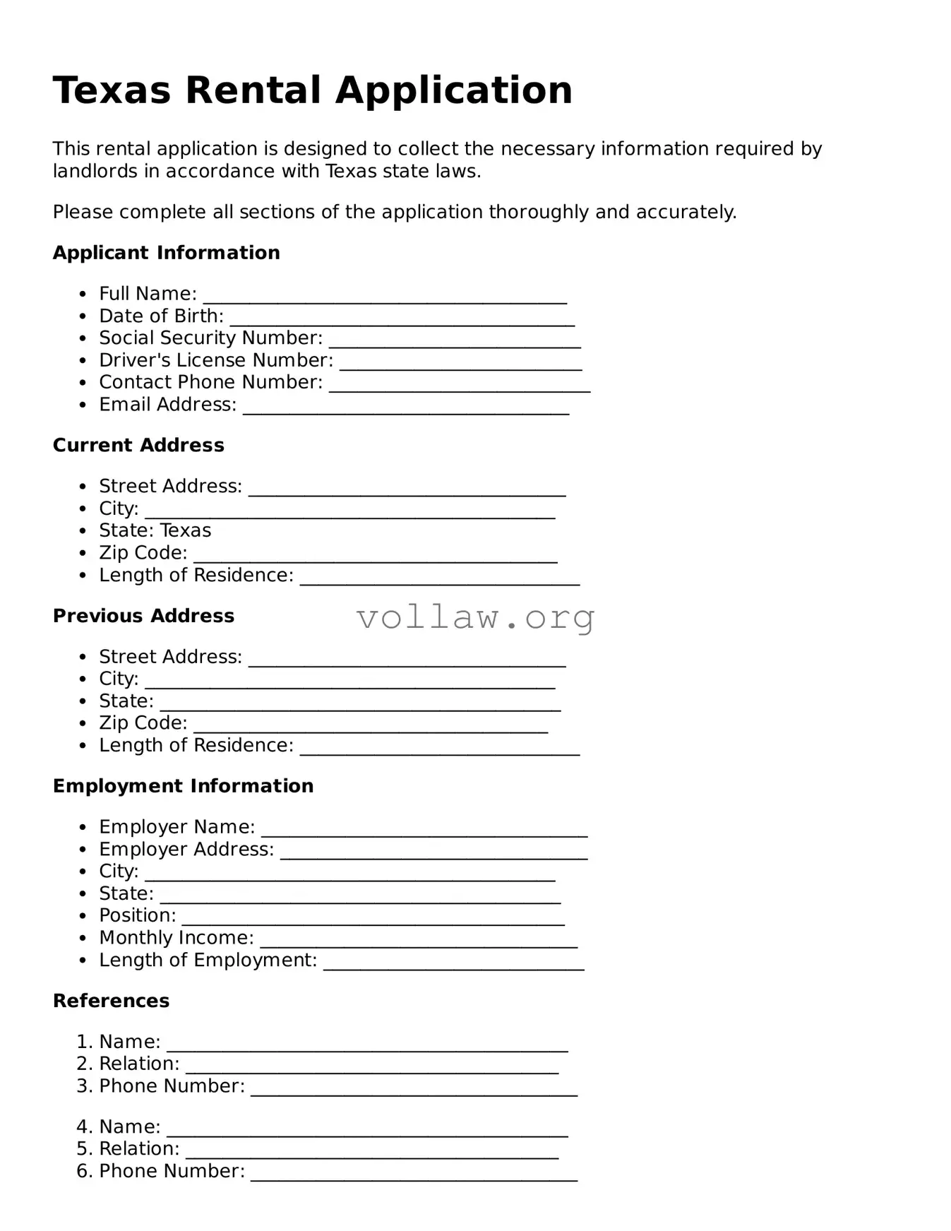 Attorney-Verified  Rental Application Form for Texas