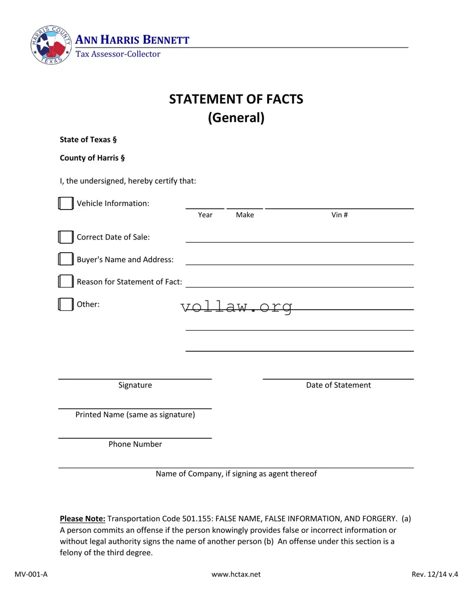 Statement Of Fact Texas Template