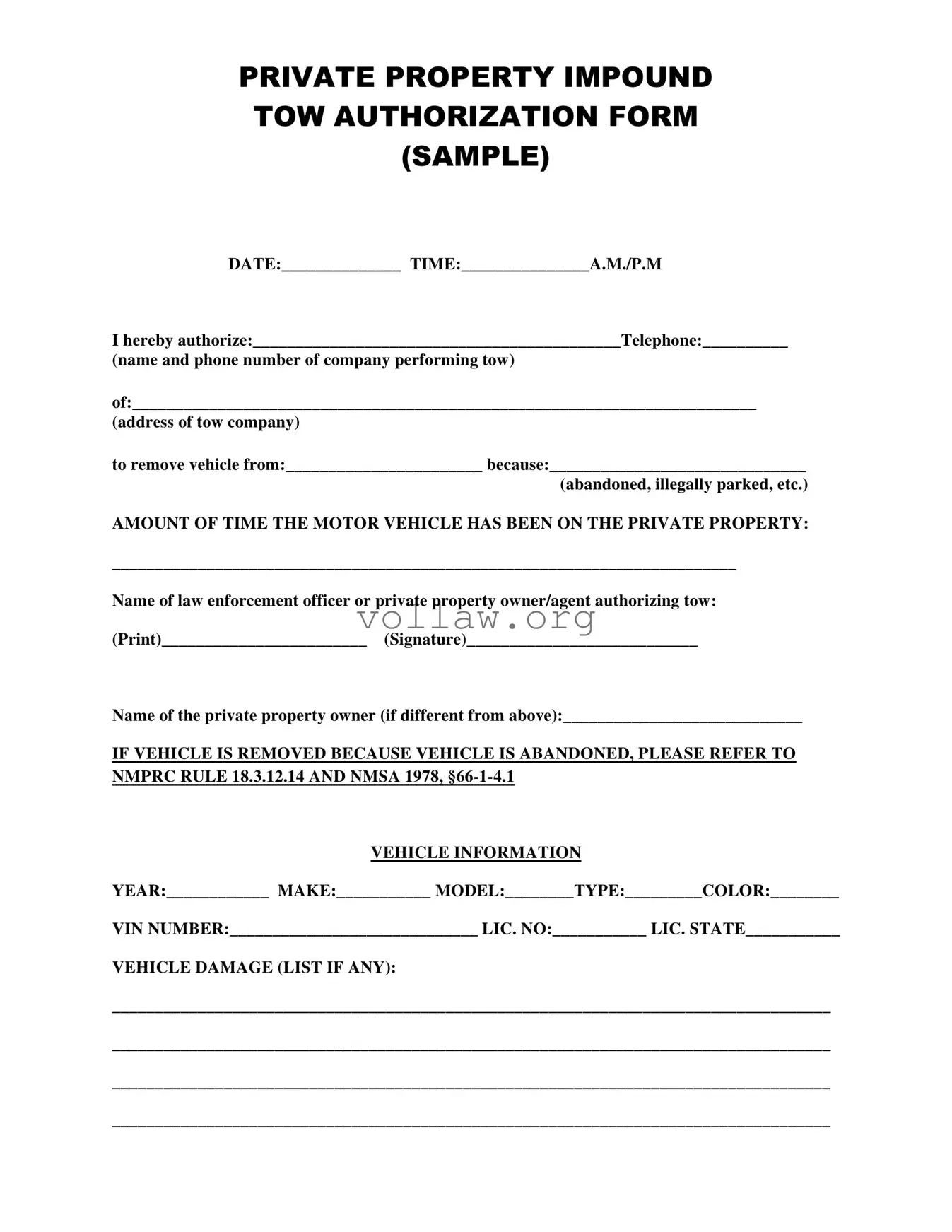 Tow Authorization Template