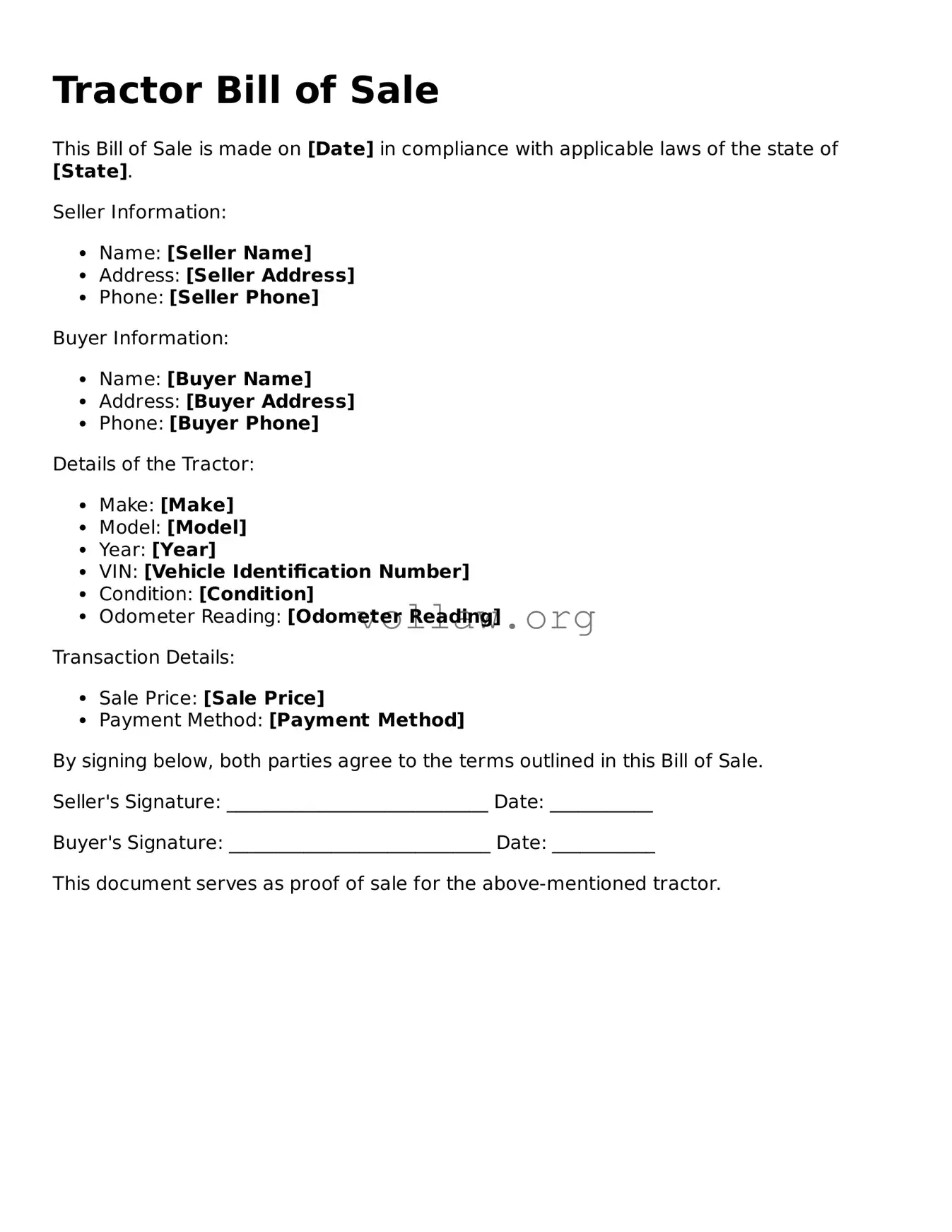 Free Tractor Bill of Sale Form