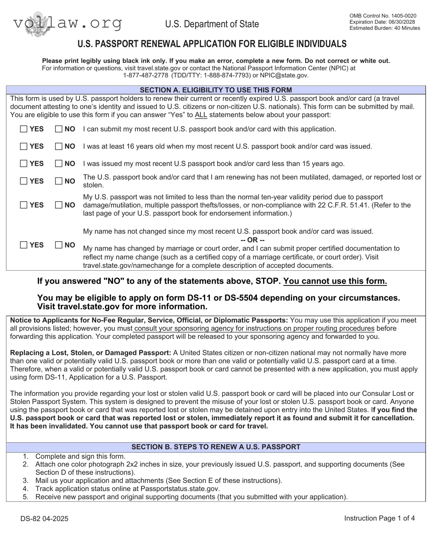 DS-82 01-2017 US Passport Renewal Application Template