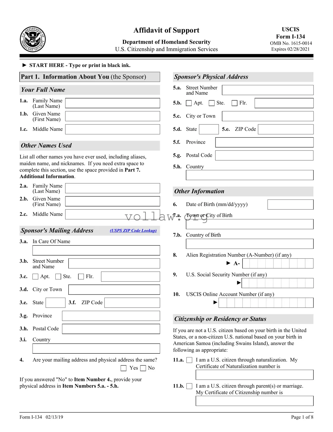 USCIS I-134 Template