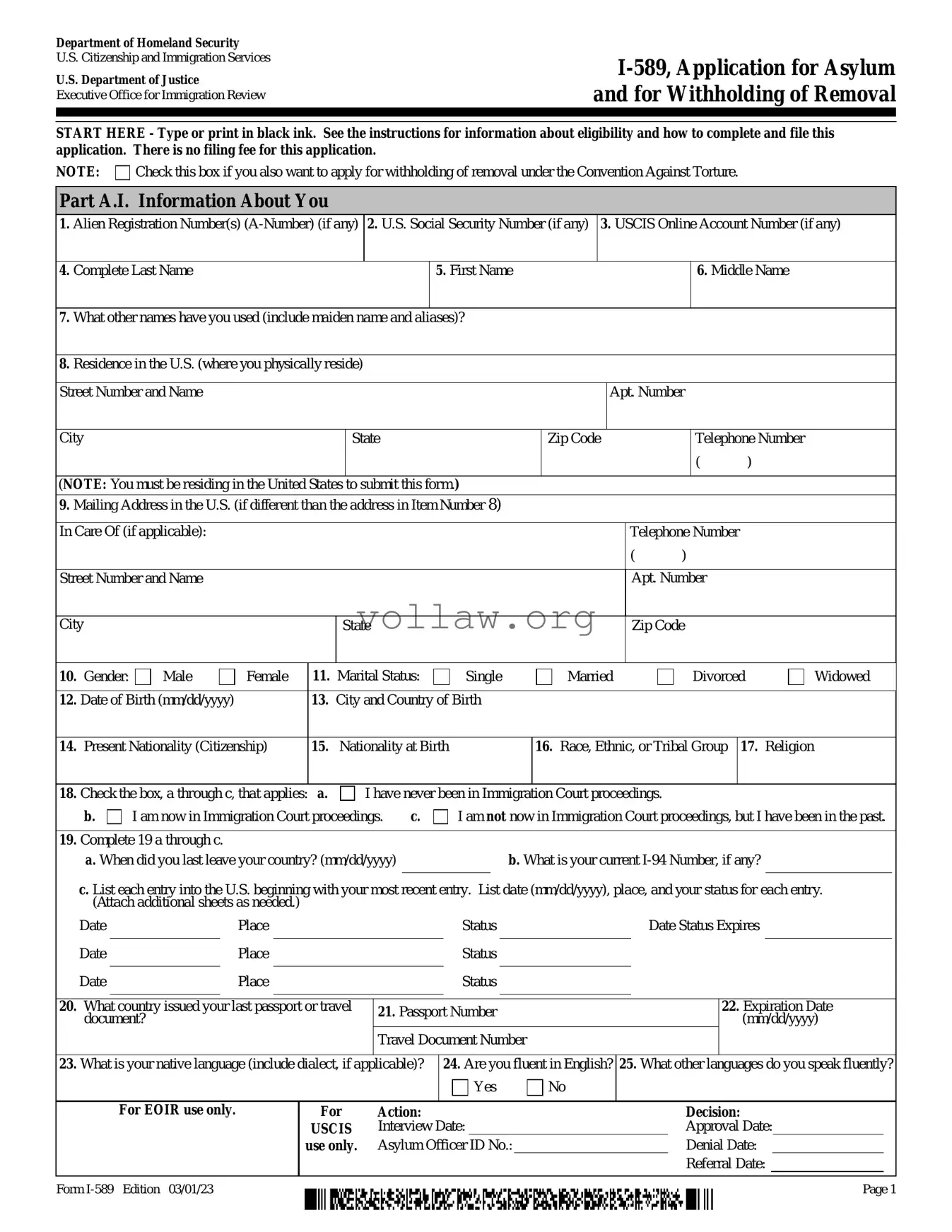 USCIS I-589 Template