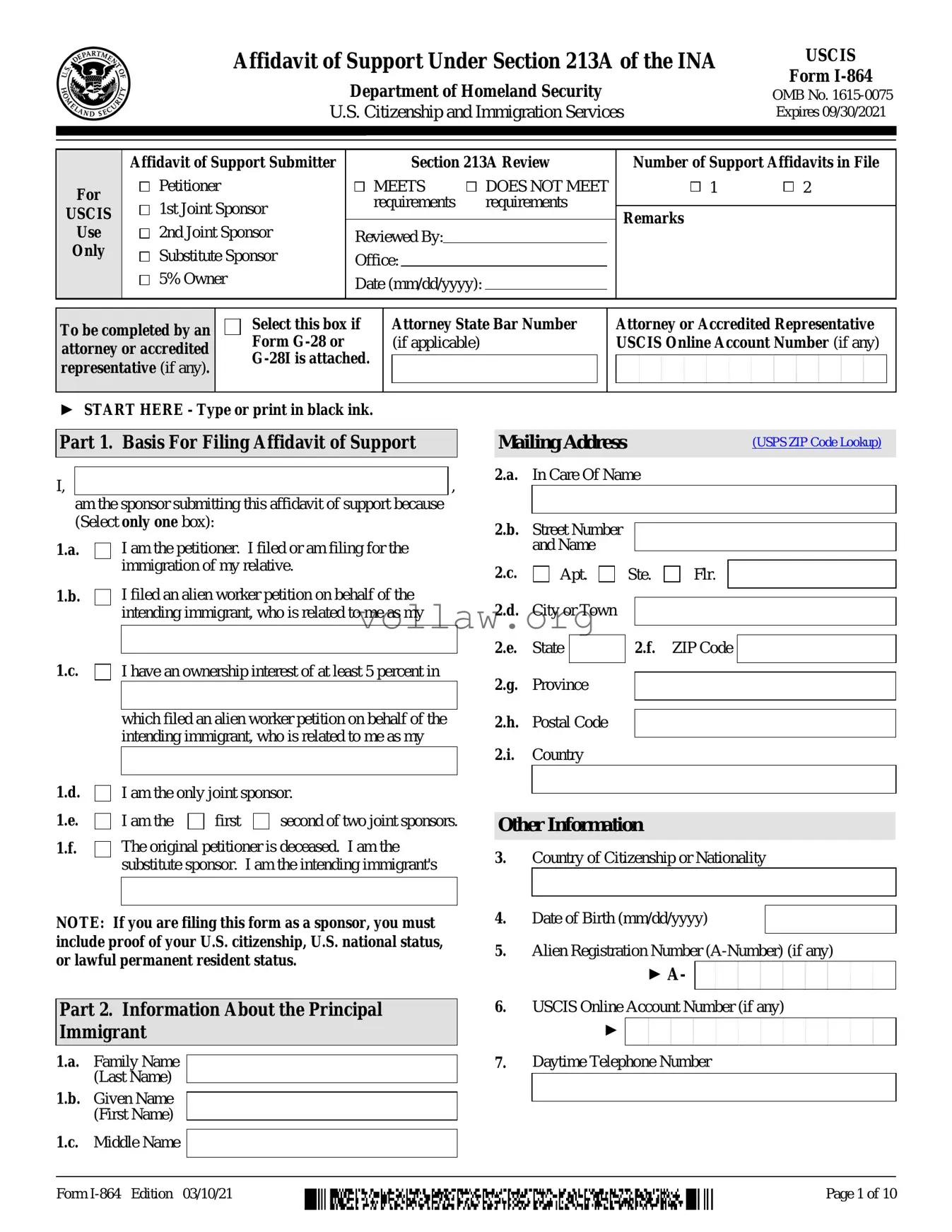 USCIS I-864 Template