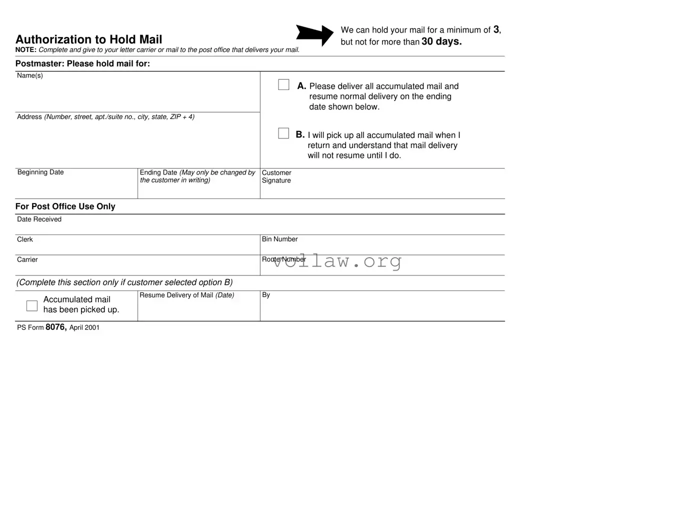 Usps Hold Mail Request Template