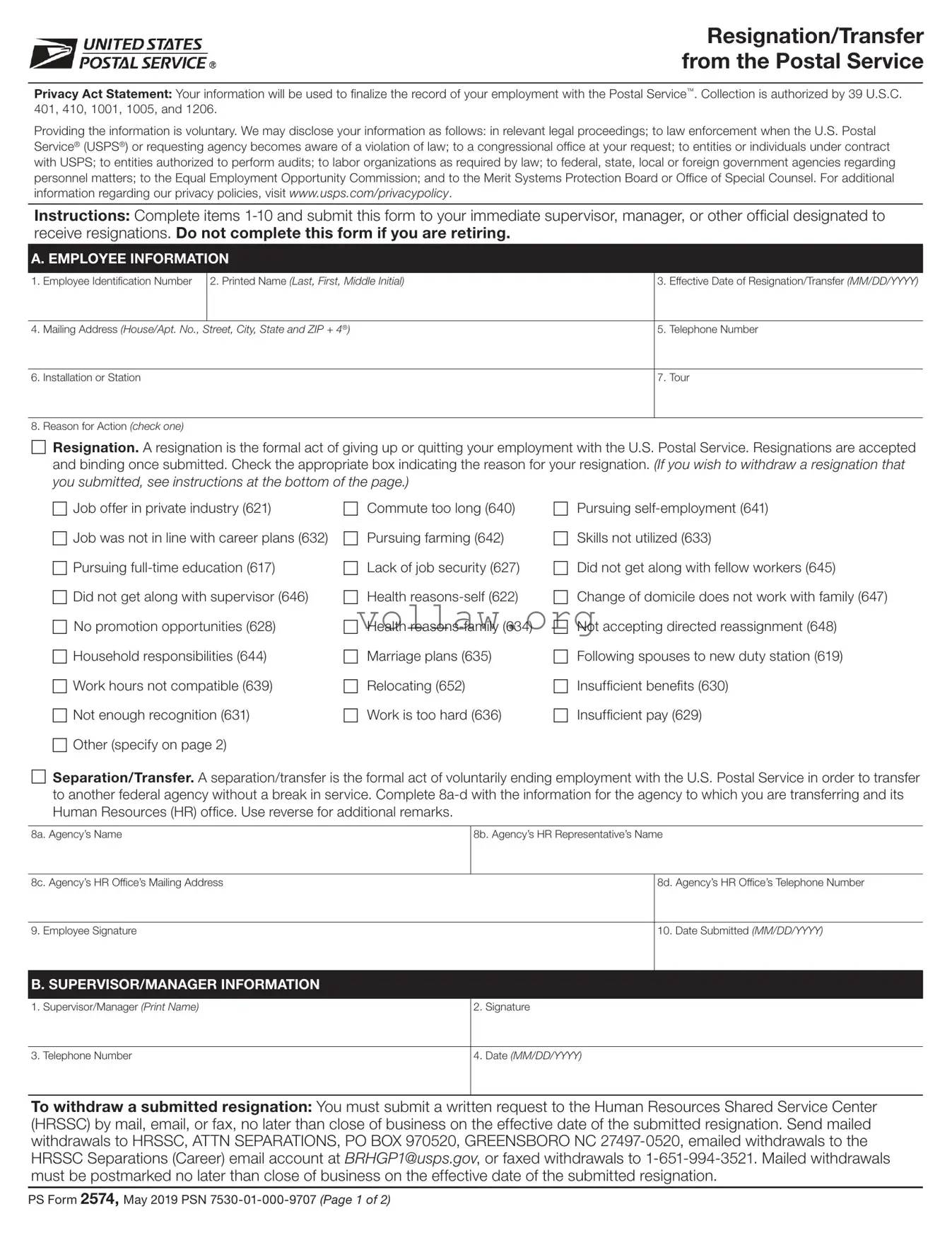 Usps Resignation Template