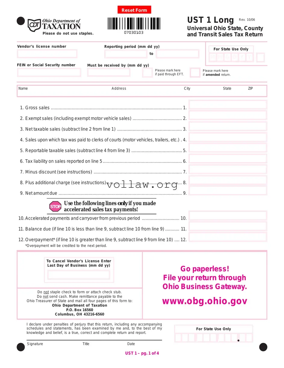 Ohio Sales Tax Ust 1 Template