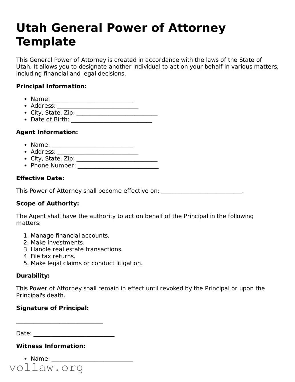 Attorney-Verified  General Power of Attorney Form for Utah