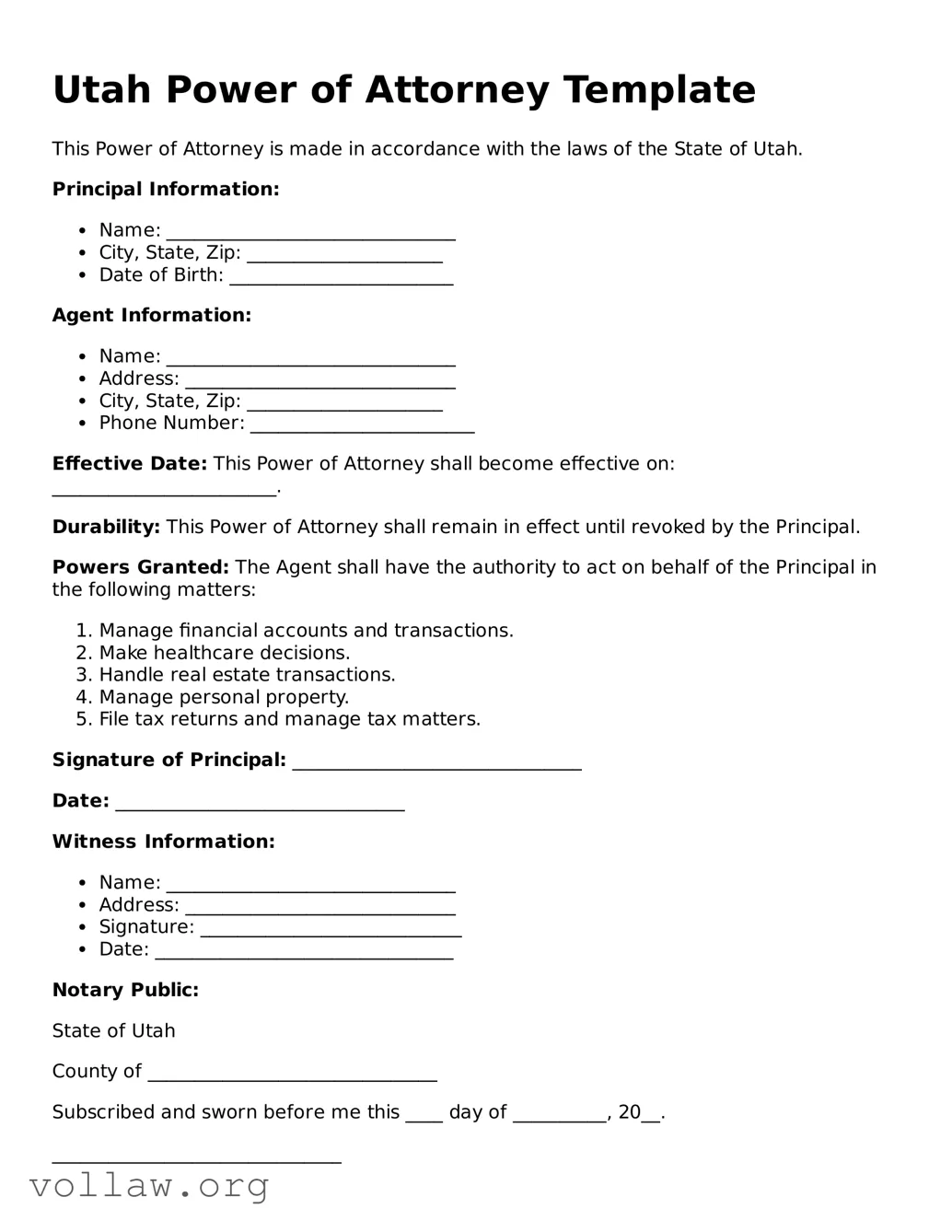Attorney-Verified  Power of Attorney Form for Utah