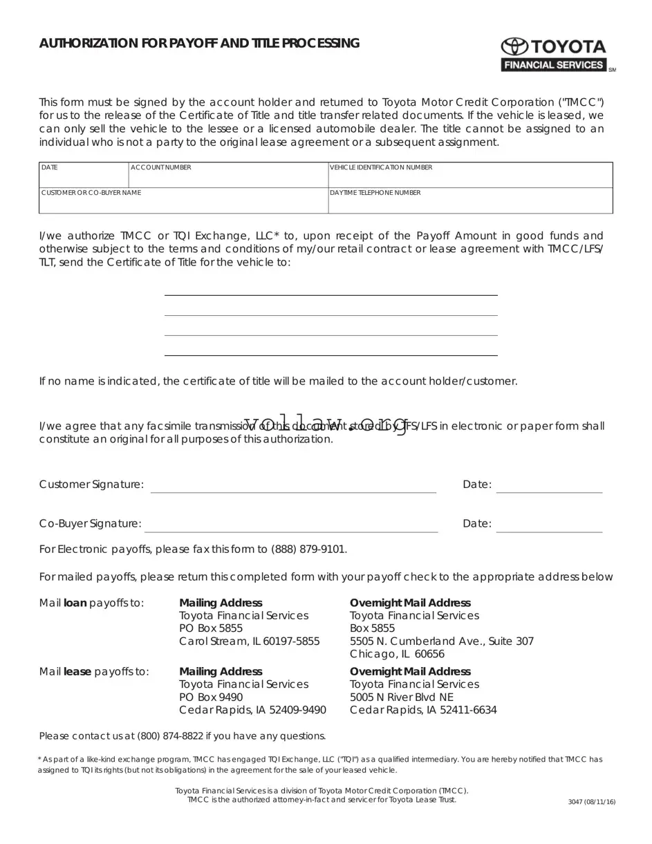 Toyota Finacial Payoff Template