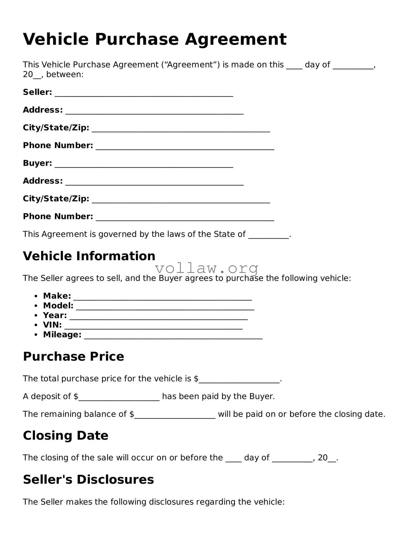 Free Vehicle Purchase Agreement Form