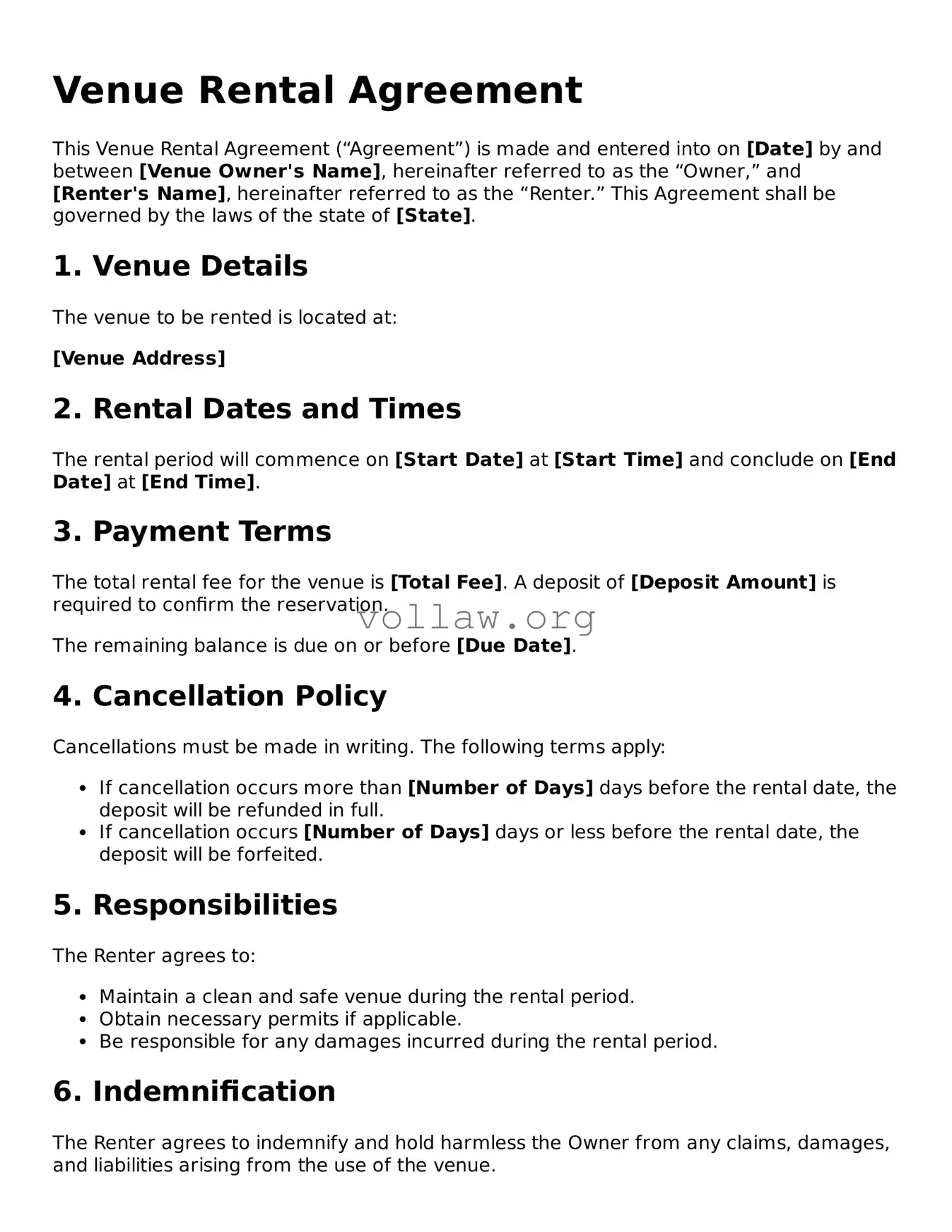 Free Venue Rental Agreement Form