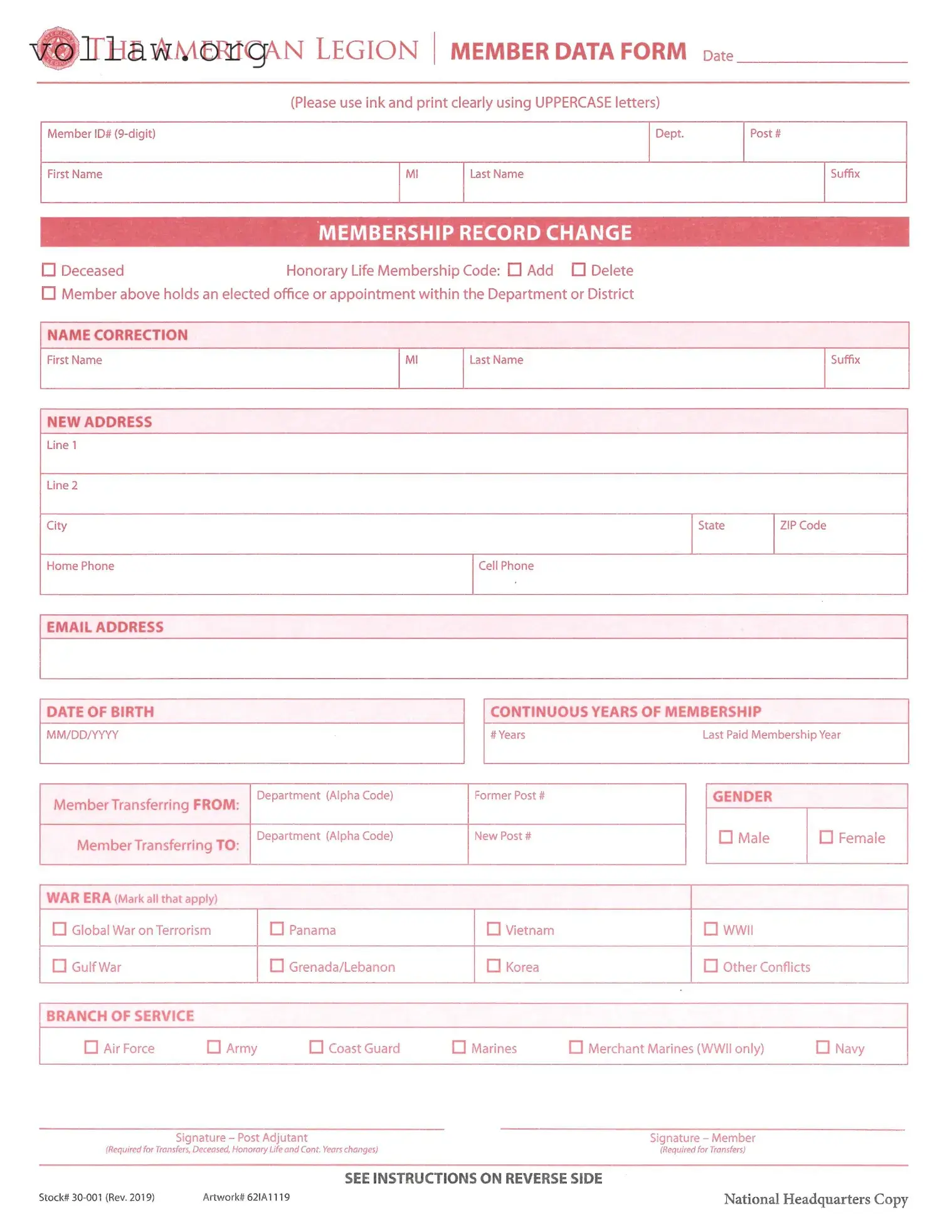 American Legion Transfer Template