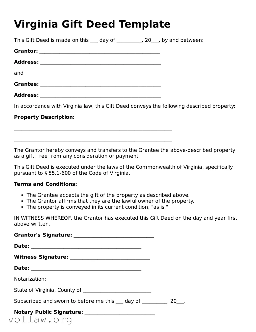 Attorney-Verified  Gift Deed Form for Virginia