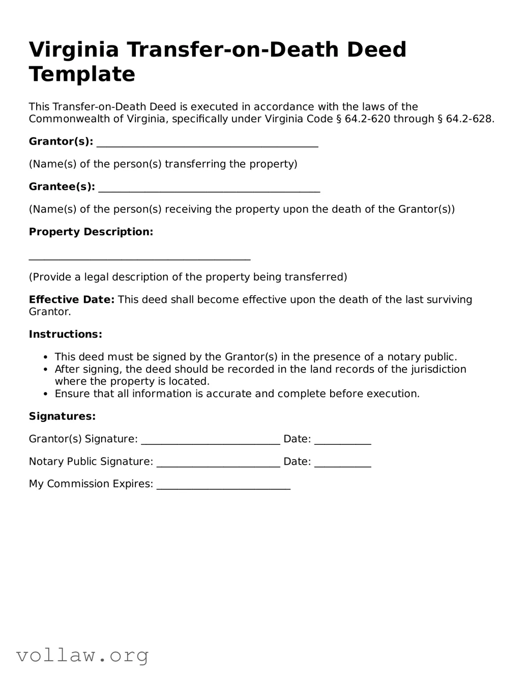 Attorney-Verified  Transfer-on-Death Deed Form for Virginia