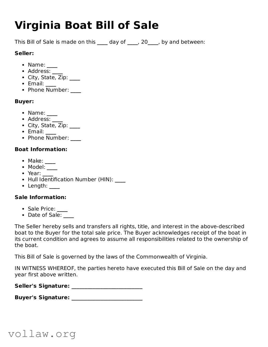 Attorney-Verified  Boat Bill of Sale Form for Virginia