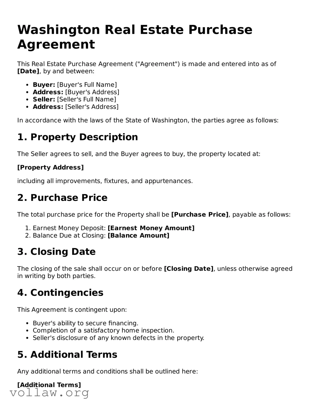 Attorney-Verified  Real Estate Purchase Agreement Form for Washington