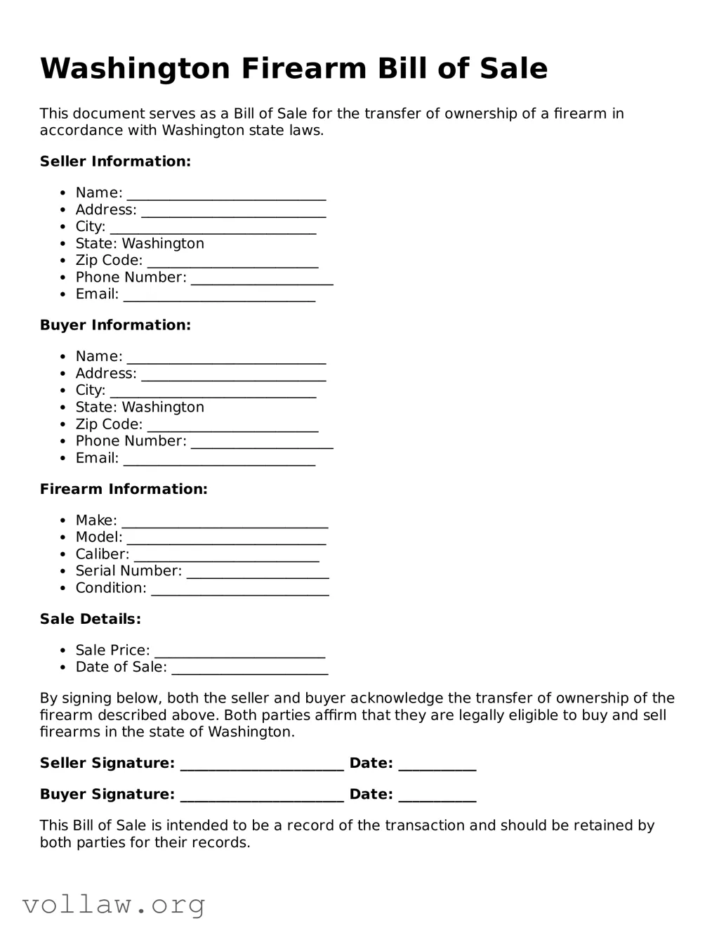 Attorney-Verified  Firearm Bill of Sale Form for Washington