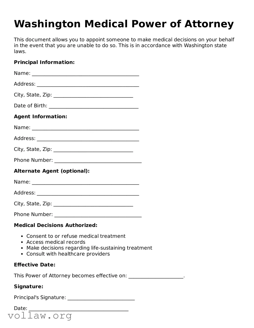 Attorney-Verified  Medical Power of Attorney Form for Washington