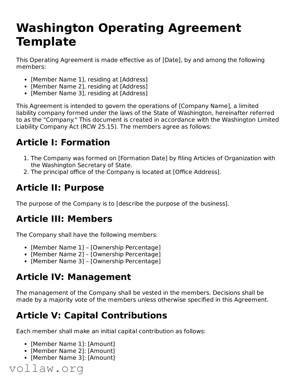 Attorney-Verified  Operating Agreement Form for Washington