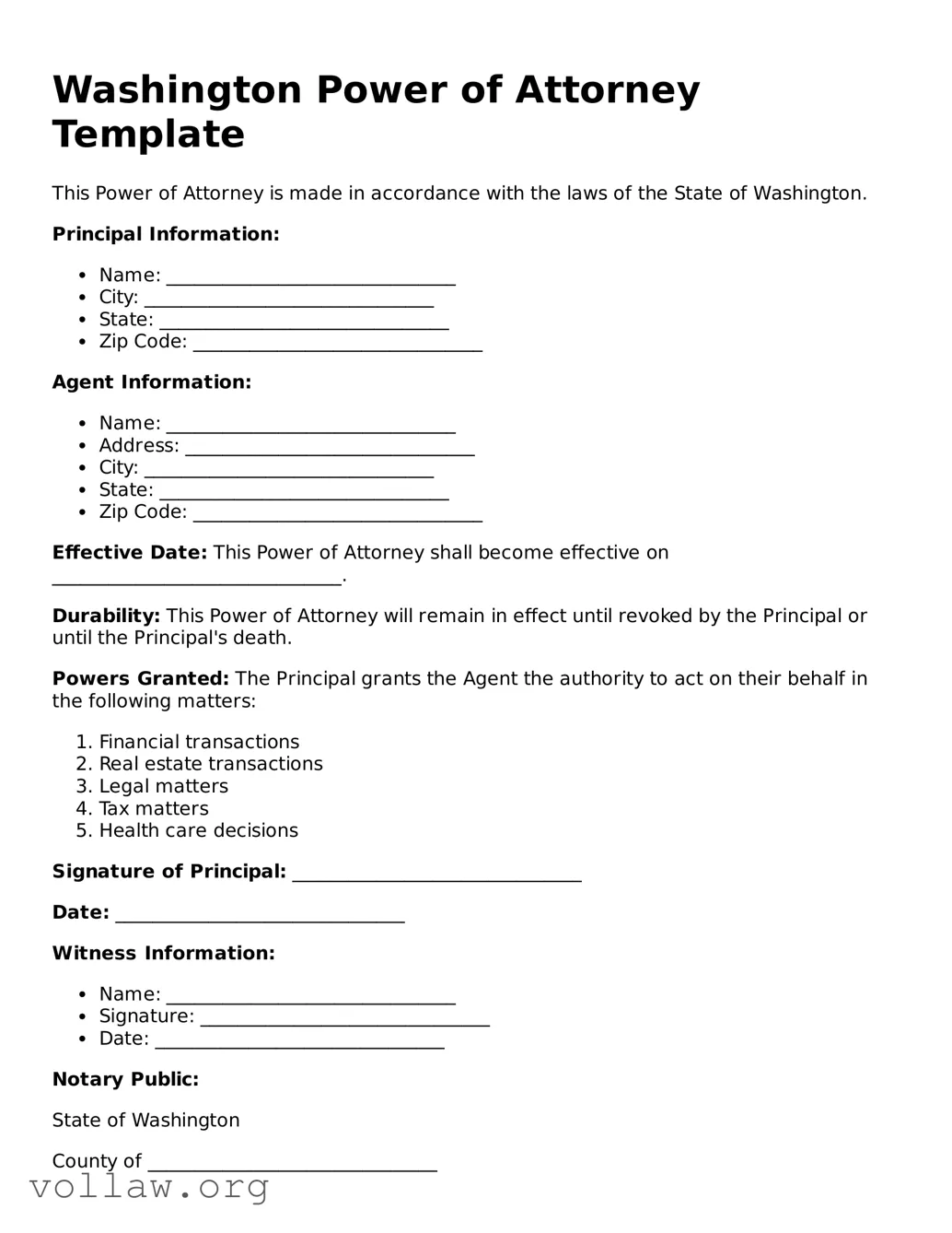 Attorney-Verified  Power of Attorney Form for Washington