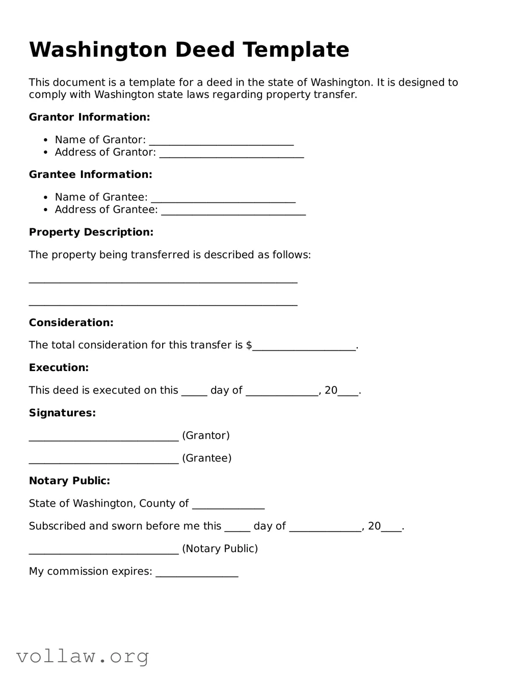 Attorney-Verified  Deed Form for Washington