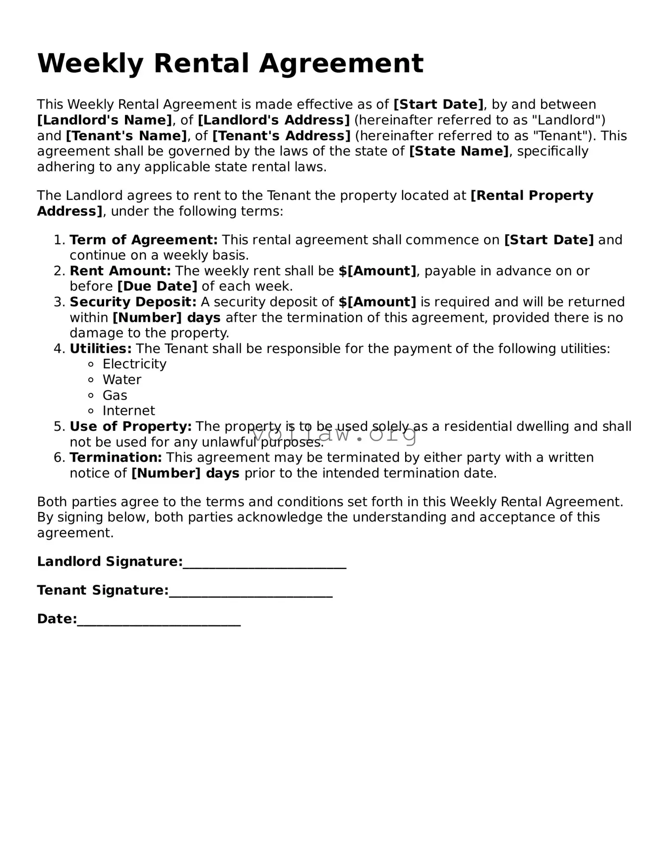Free Weekly Rental Agreement Form