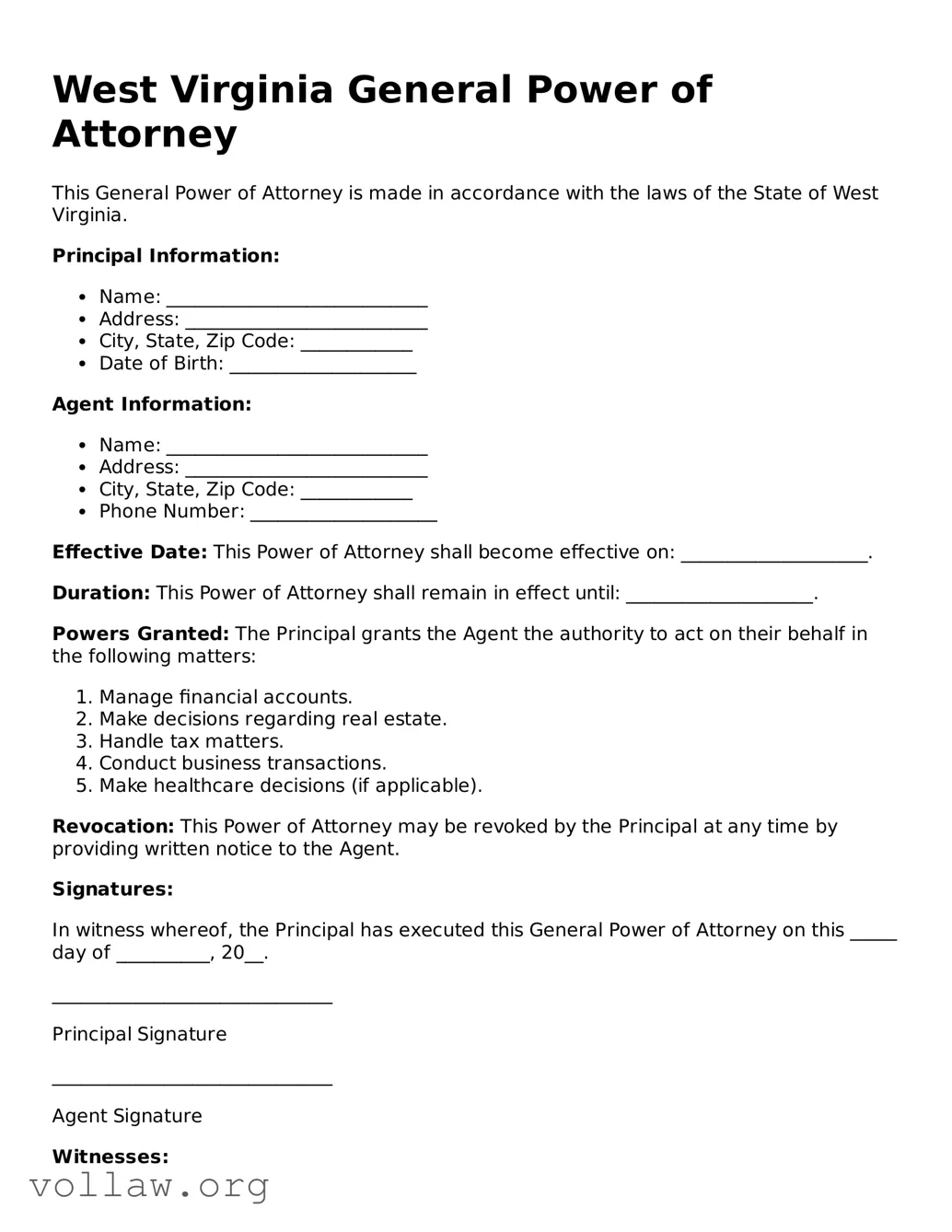 Attorney-Verified  General Power of Attorney Form for West Virginia