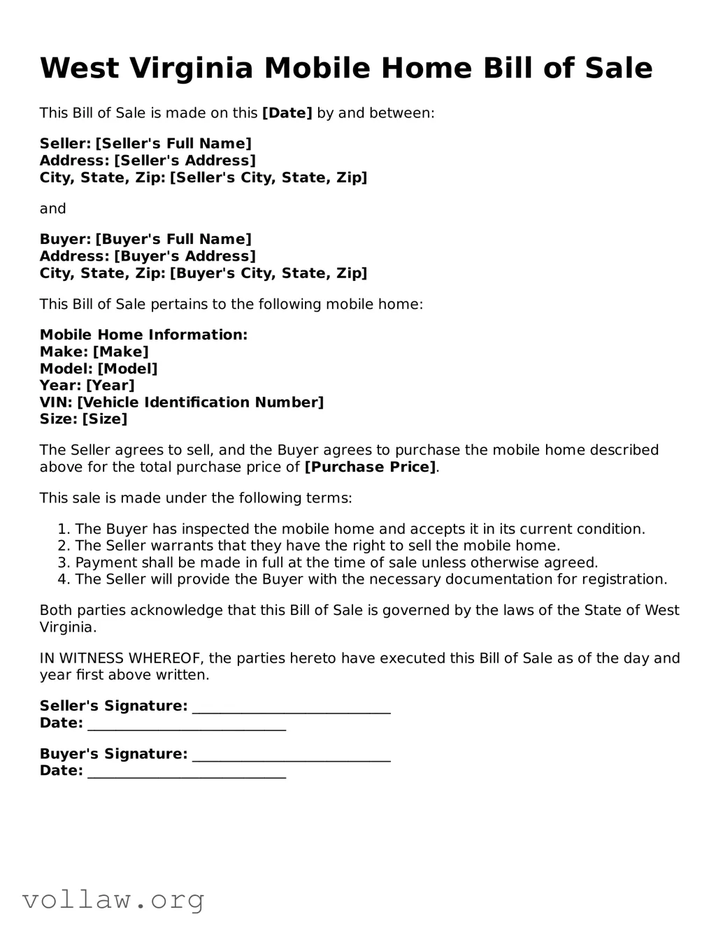 Attorney-Verified  Mobile Home Bill of Sale Form for West Virginia