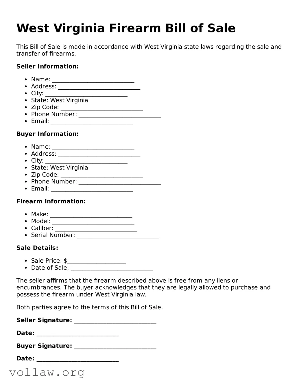 Attorney-Verified  Firearm Bill of Sale Form for West Virginia