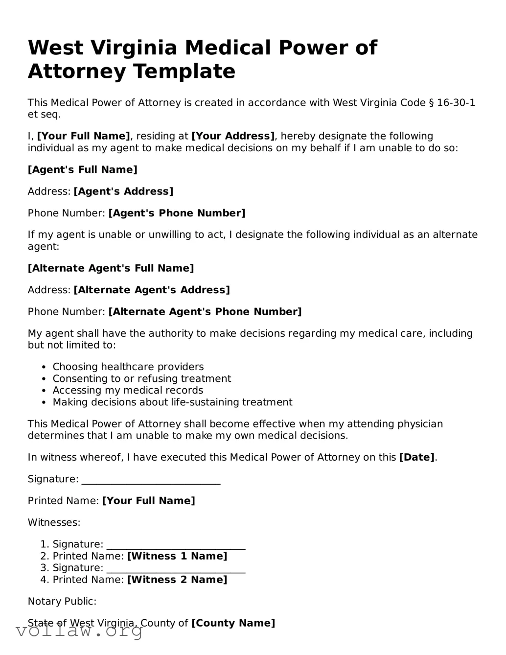 Attorney-Verified  Medical Power of Attorney Form for West Virginia