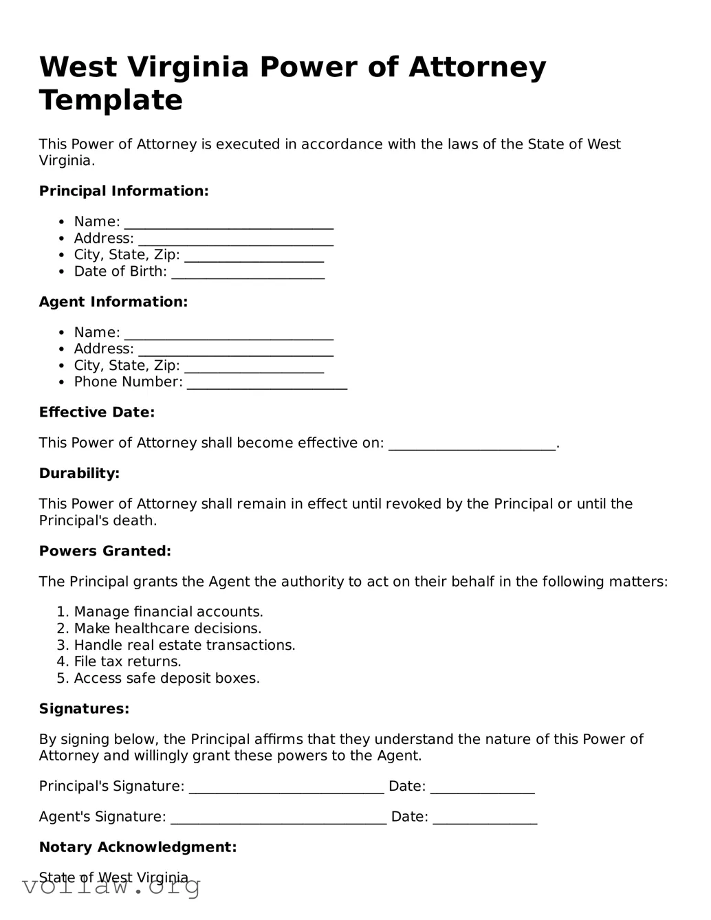 Attorney-Verified  Power of Attorney Form for West Virginia