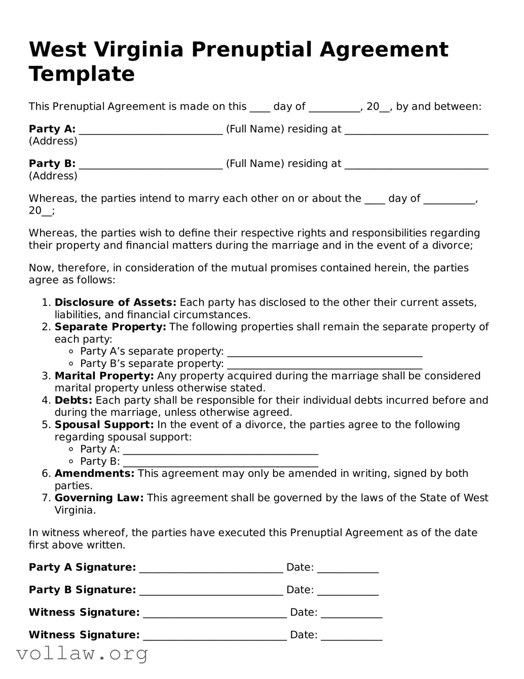 Attorney-Verified  Prenuptial Agreement Form for West Virginia