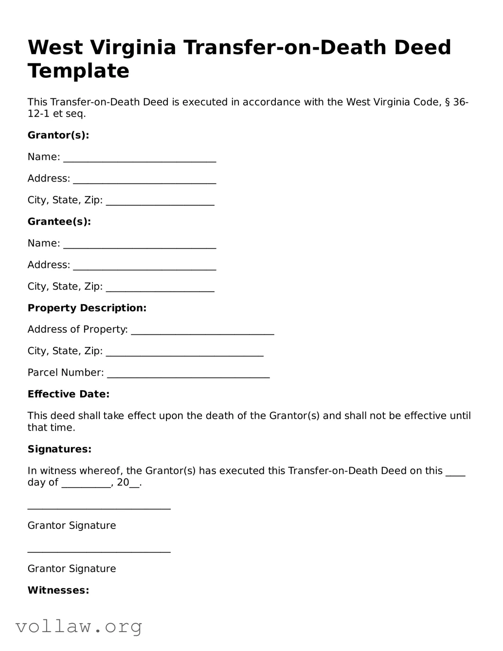 Attorney-Verified  Transfer-on-Death Deed Form for West Virginia