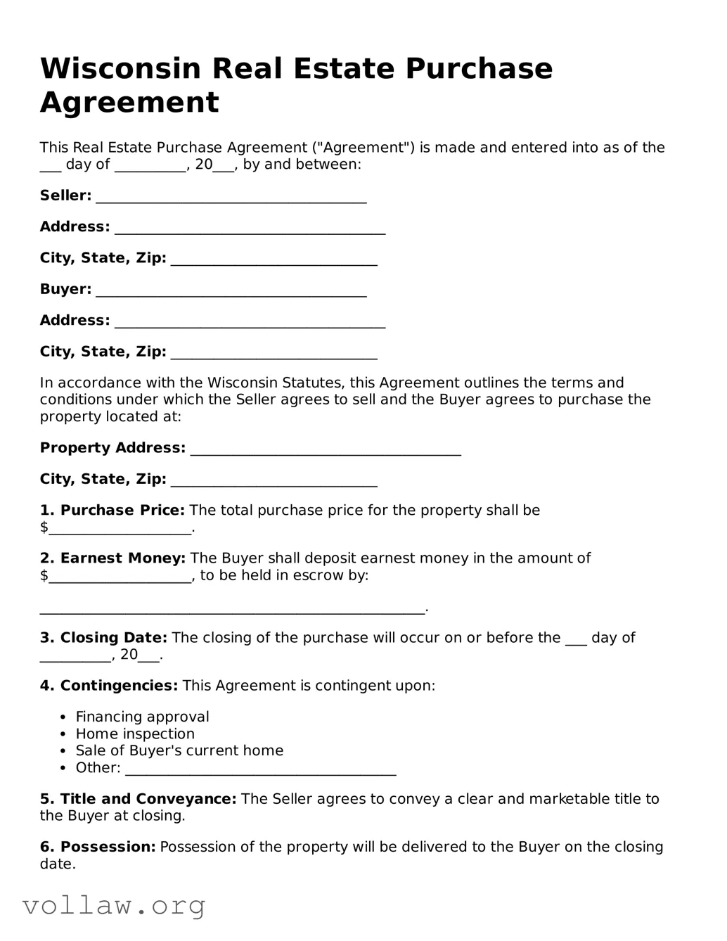 Attorney-Verified  Real Estate Purchase Agreement Form for Wisconsin