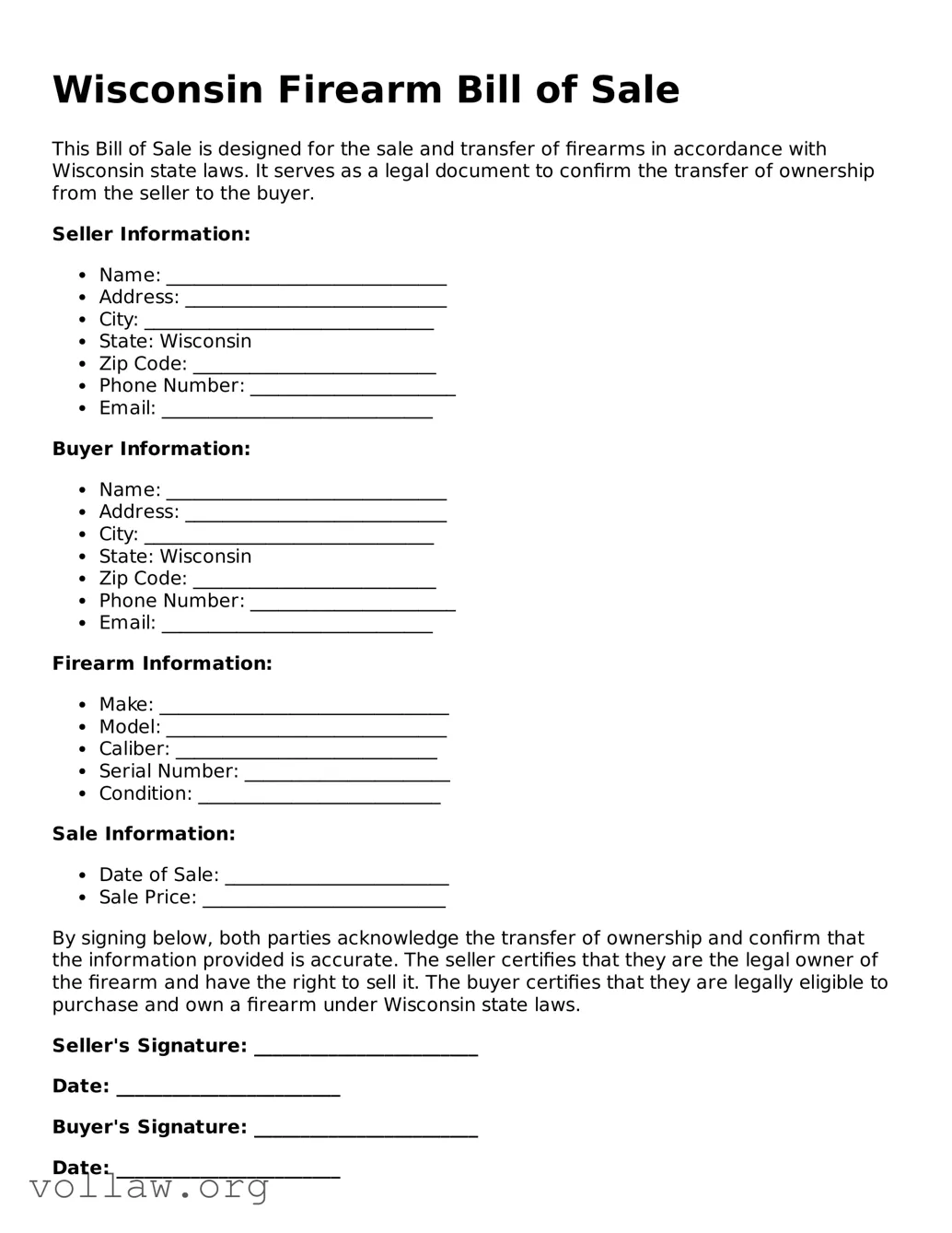 Attorney-Verified  Firearm Bill of Sale Form for Wisconsin