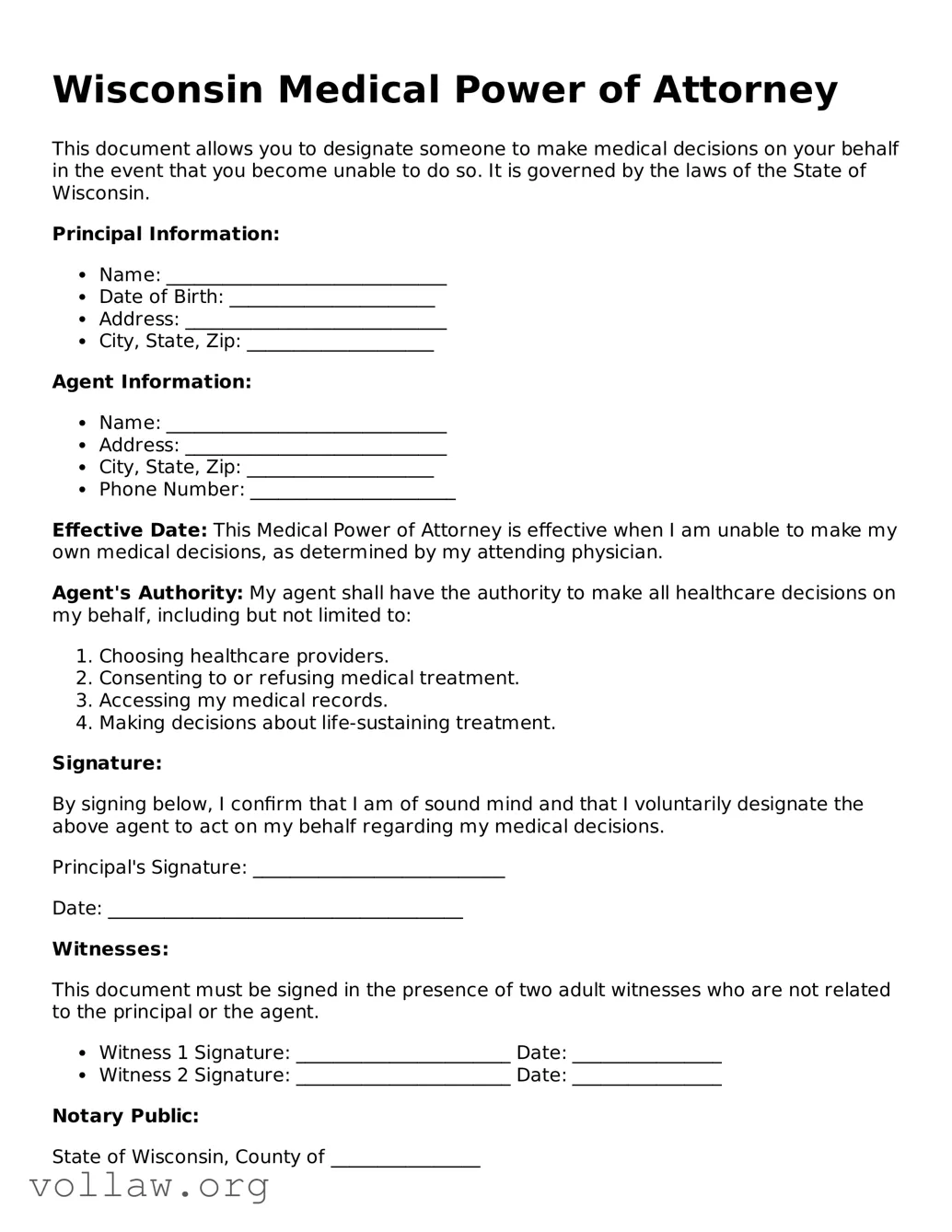Attorney-Verified  Medical Power of Attorney Form for Wisconsin