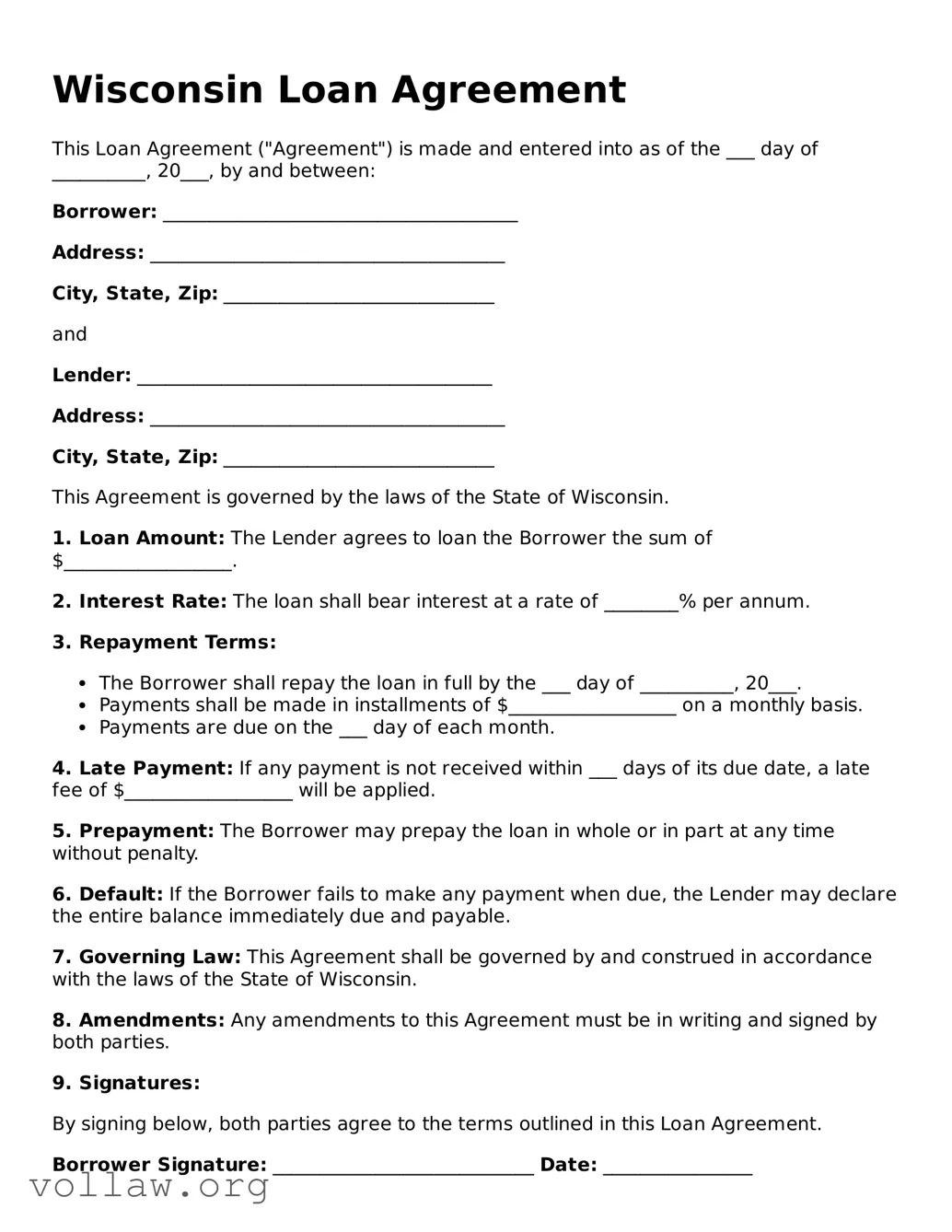 Attorney-Verified  Loan Agreement Form for Wisconsin