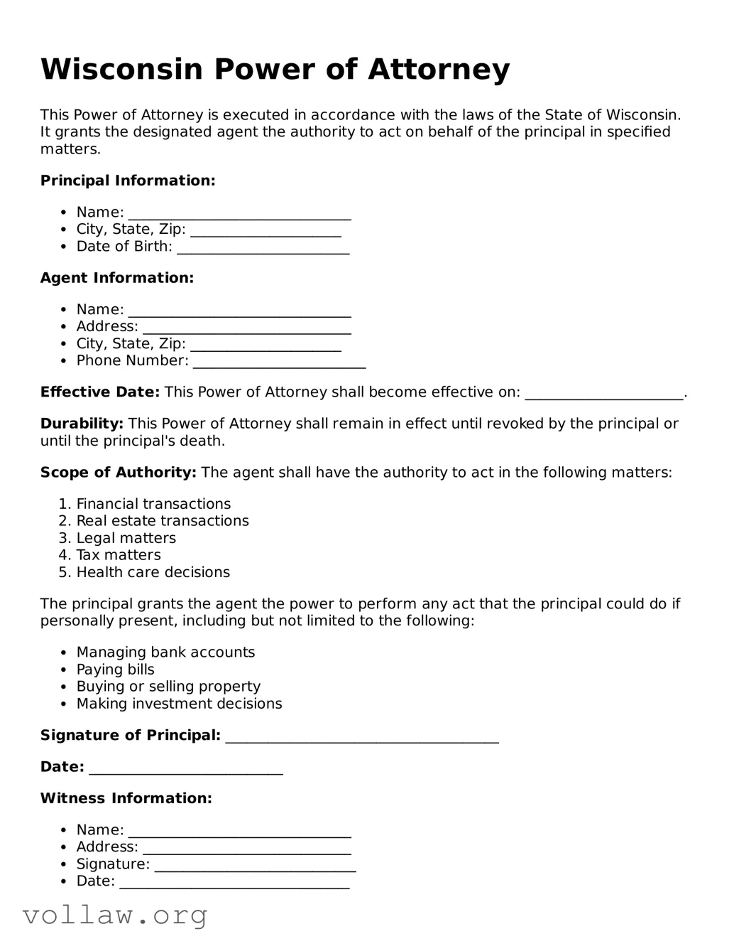 Attorney-Verified  Power of Attorney Form for Wisconsin