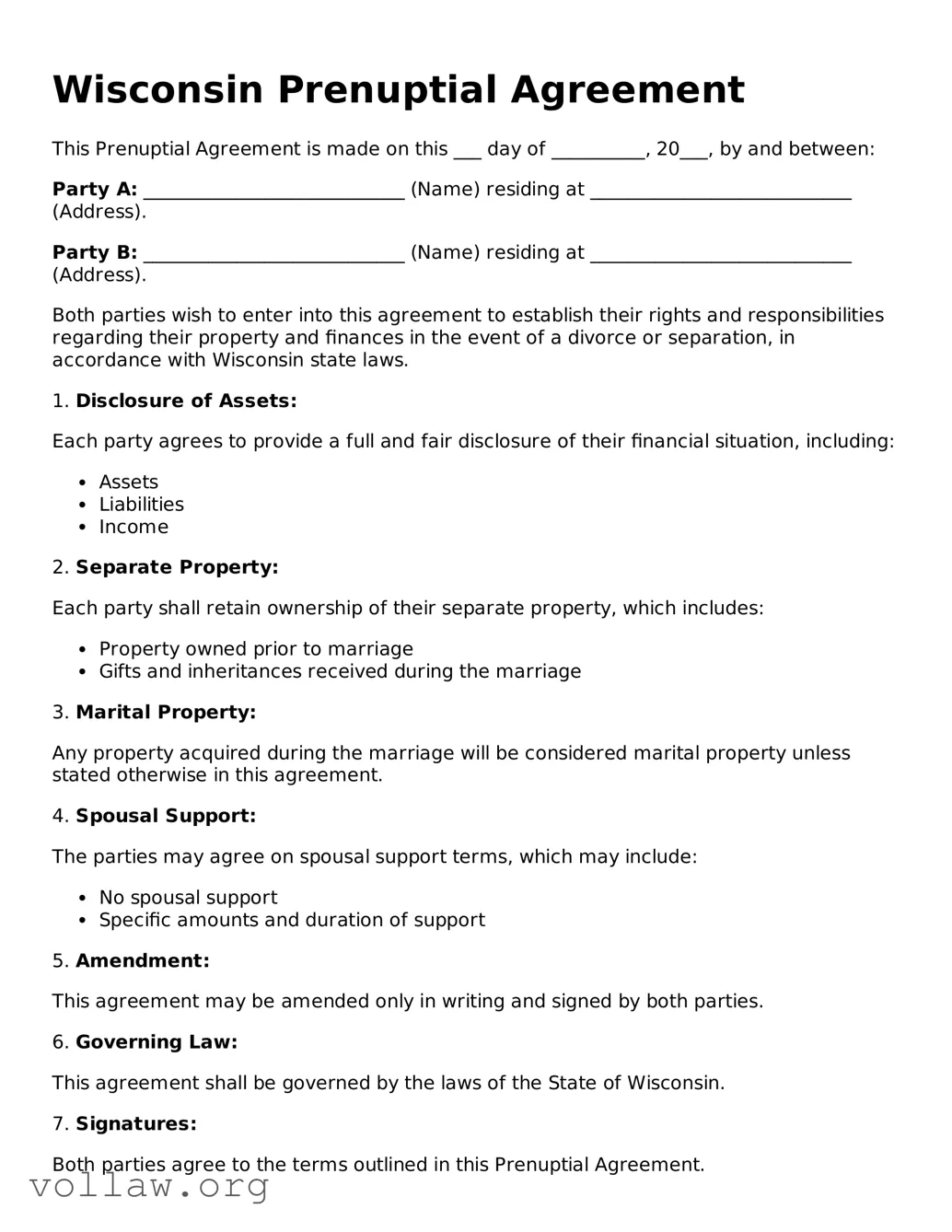 Attorney-Verified  Prenuptial Agreement Form for Wisconsin
