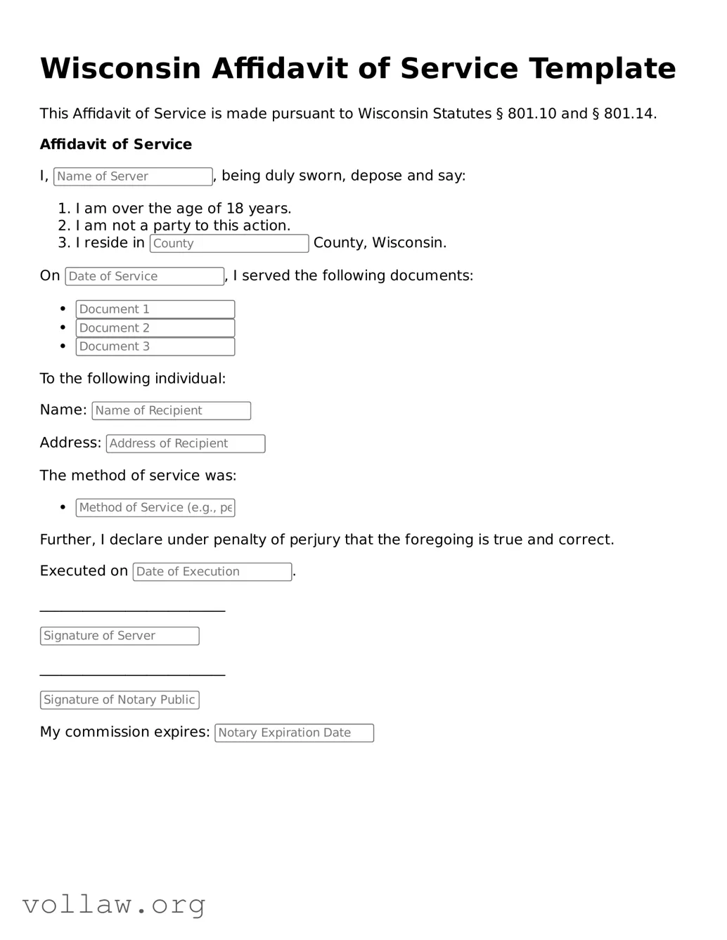 Attorney-Verified  Affidavit of Service Form for Wisconsin