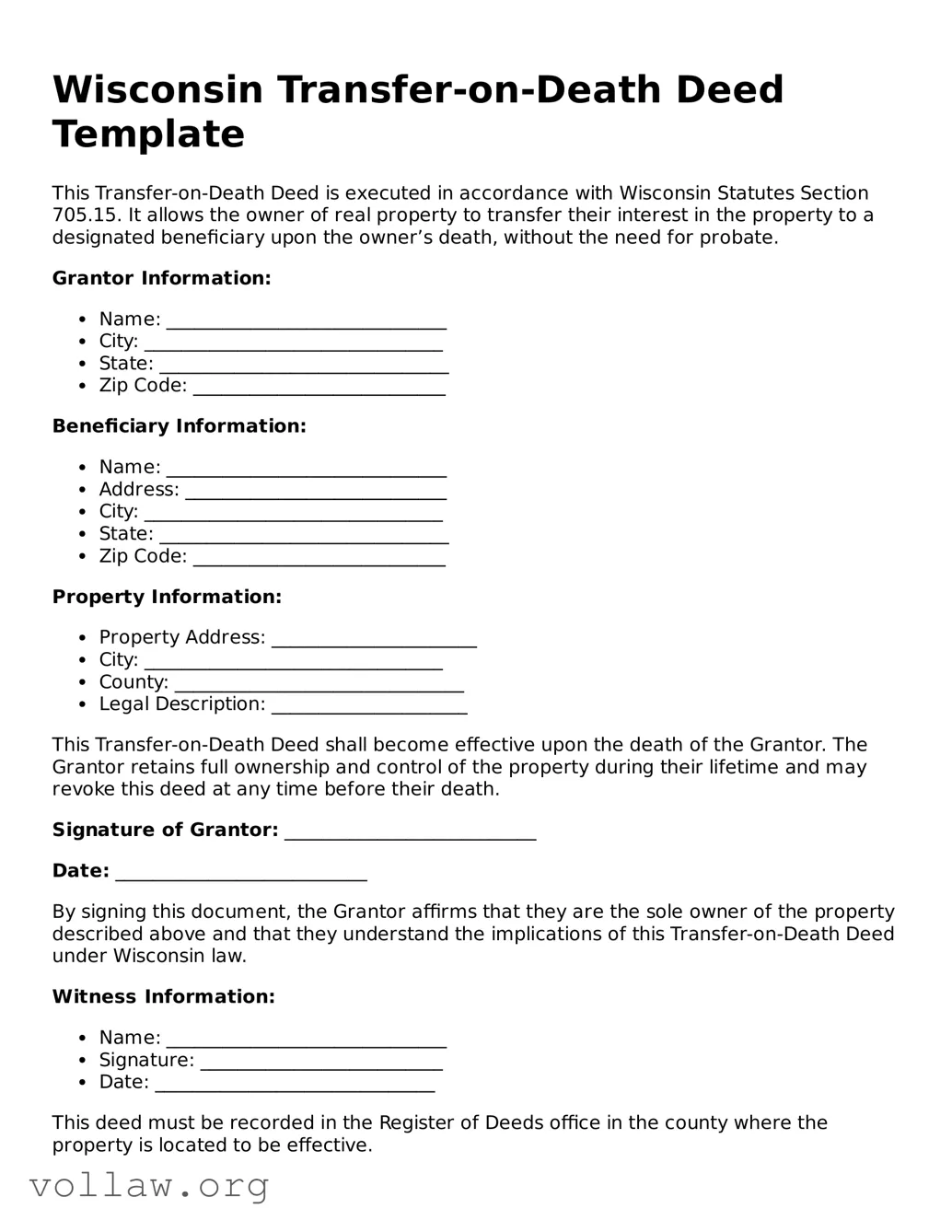 Attorney-Verified  Transfer-on-Death Deed Form for Wisconsin