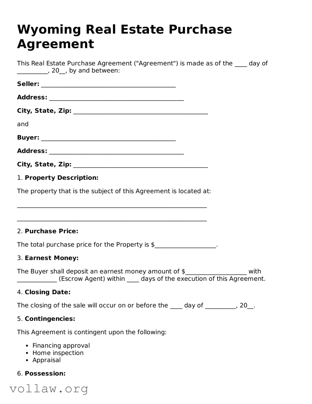 Attorney-Verified  Real Estate Purchase Agreement Form for Wyoming